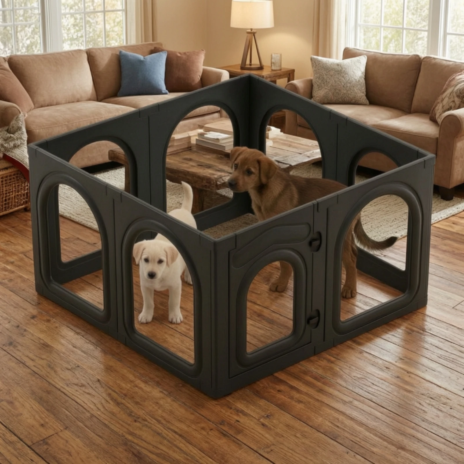 8 Pieces Dog Playpen with Door Secure Modular Pet Playpen Pet Fence with Door Sturdy Play Yard Sturdy for Small Dogs
