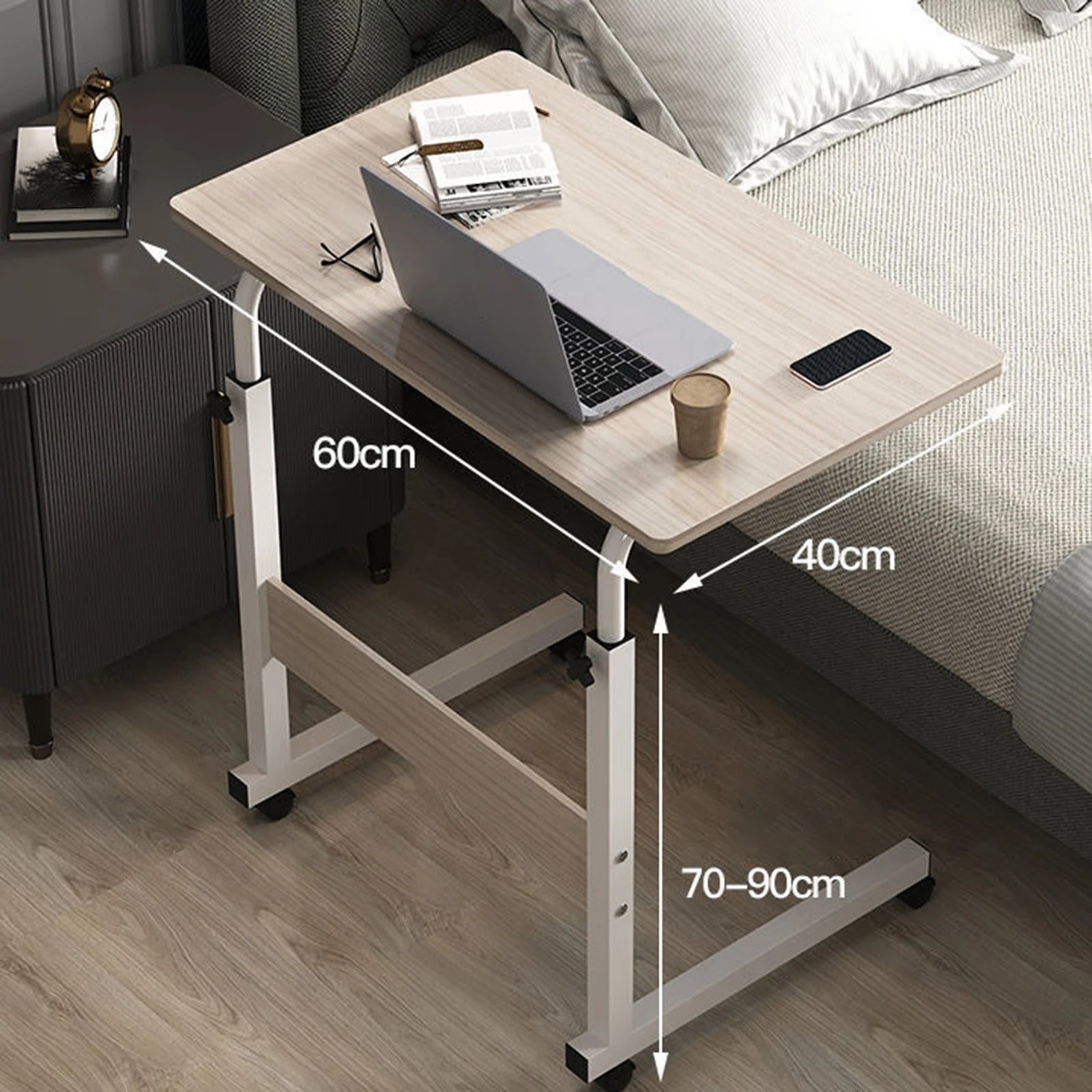 Height Adjustable Portable Standing Desk Mobile Laptop Desk Table Small Computer Desk Work Desk for Bedside