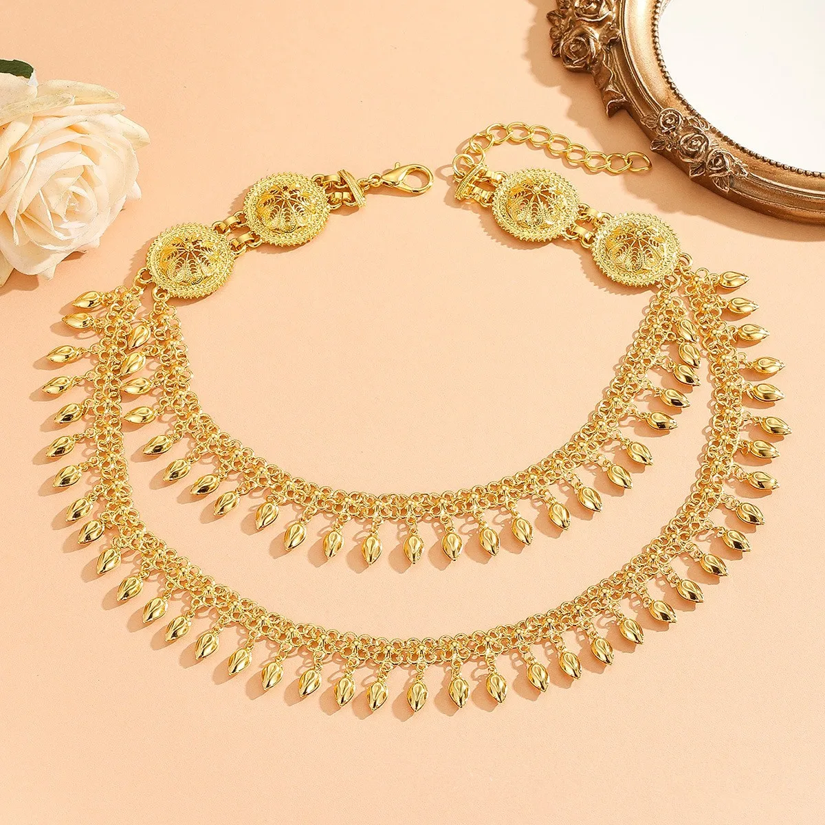 

Heavy Industry Fashion Necklace - Gold-plated Multi-layer Tassel Design - Middle Eastern Style Women's Chain Necklace Accessory