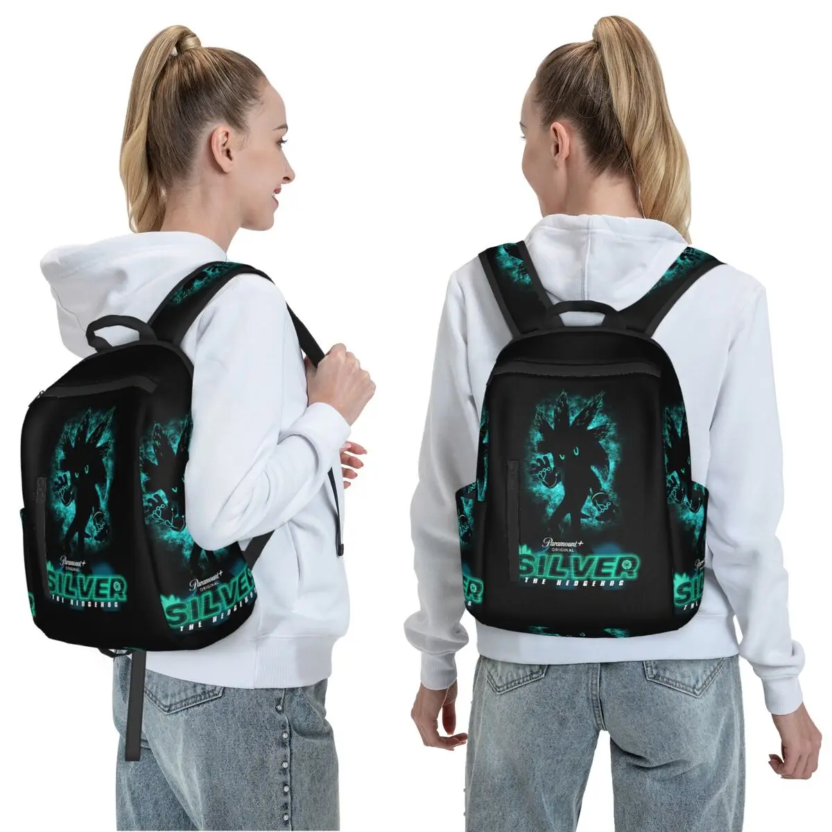 Silver The Hedgehog Sonic The Hedgehog Backpack Daypack Large Capacity Boys Girls BookBag School Bag Shoulder Bags for Men Women