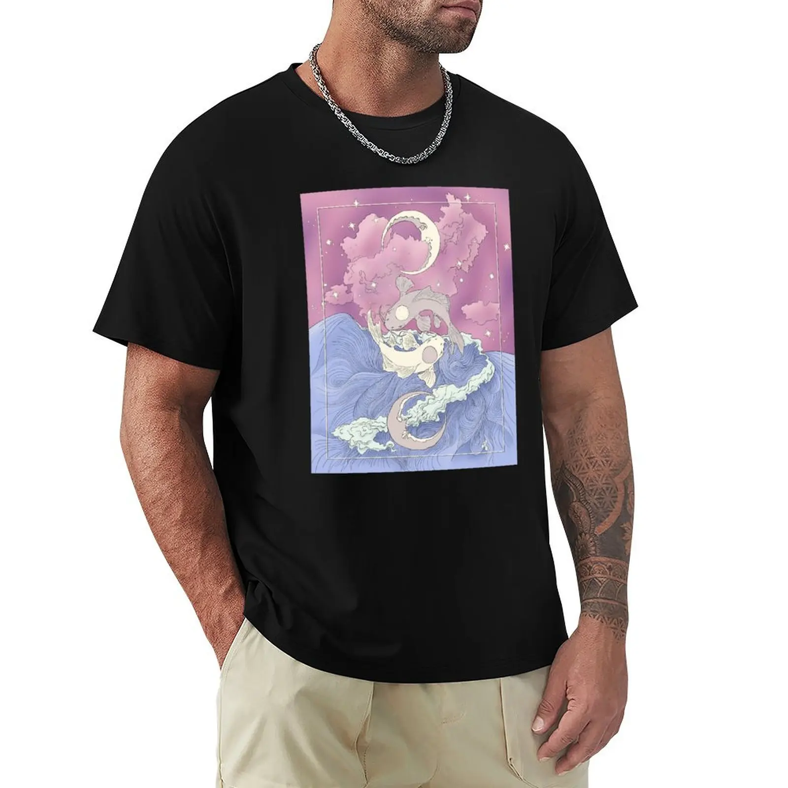 Camiseta Art Nouveau de Tui y La, Moon y Ocean Spirits, camiseta sencilla de talla grande
