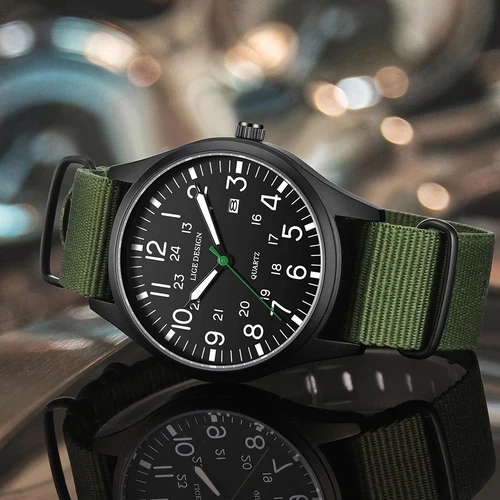 Imagen 2 del producto LIGE, marca superior, reloj de cuarzo de lujo para hombres, fecha, cuero de nailon, resistente al agua, relojes deportivos militares luminosos para hombres, relojes masculinos