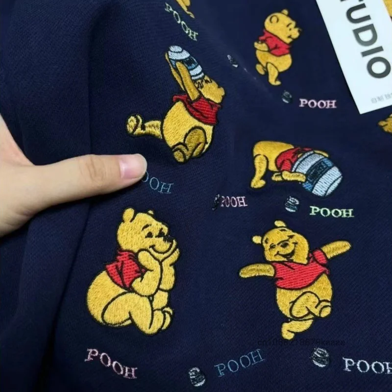 Disney Winnie The Pooh College Style Fake Two Collared Pullovers Women New Korean Version Fashion Cute Embroidery Versatile Top