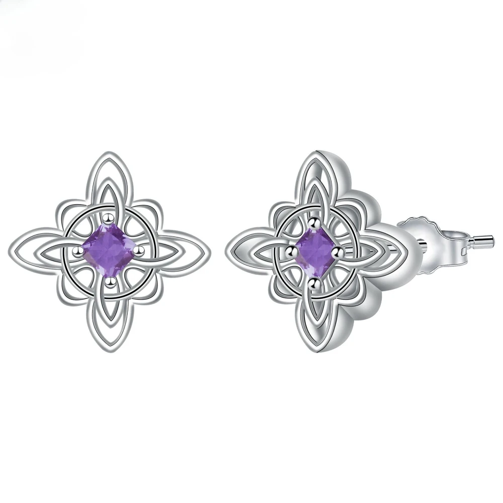 925 Silver Original Witches Knot Stud Earrings for Women Purple 5A Zircon Protection Amulet Earring Nudo De Bruja Jewelry