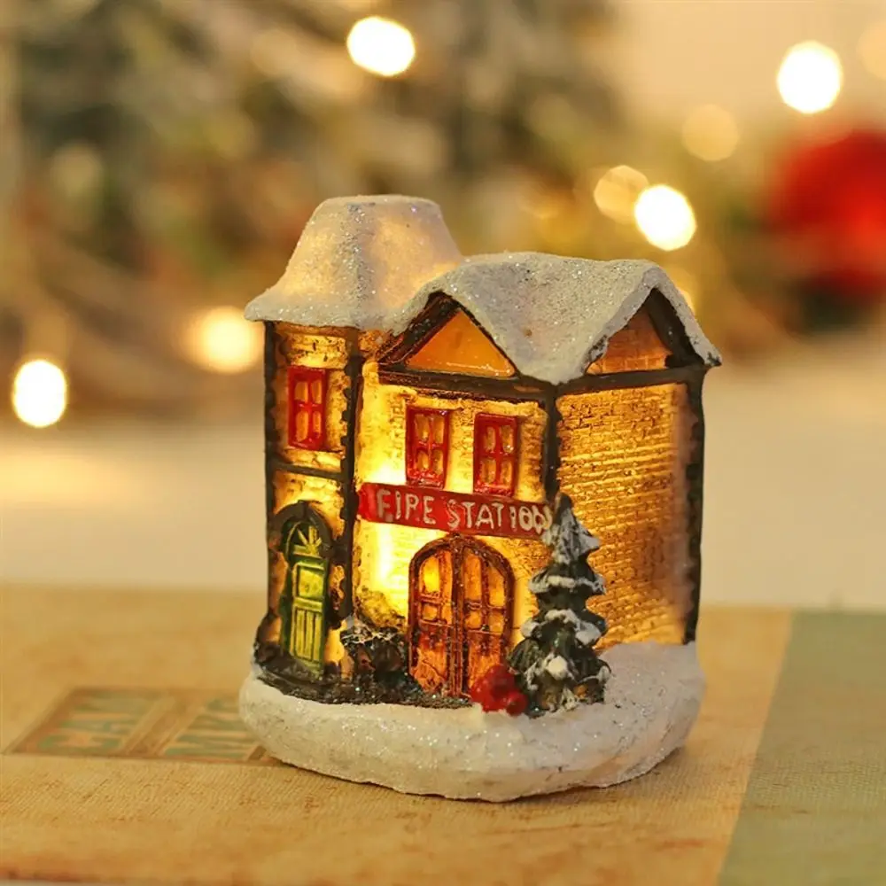 Cute Christmas Glowing Small House Resin Luminous LED Light Snow House Elegant Warm Light Mini House Miniature Party Favors