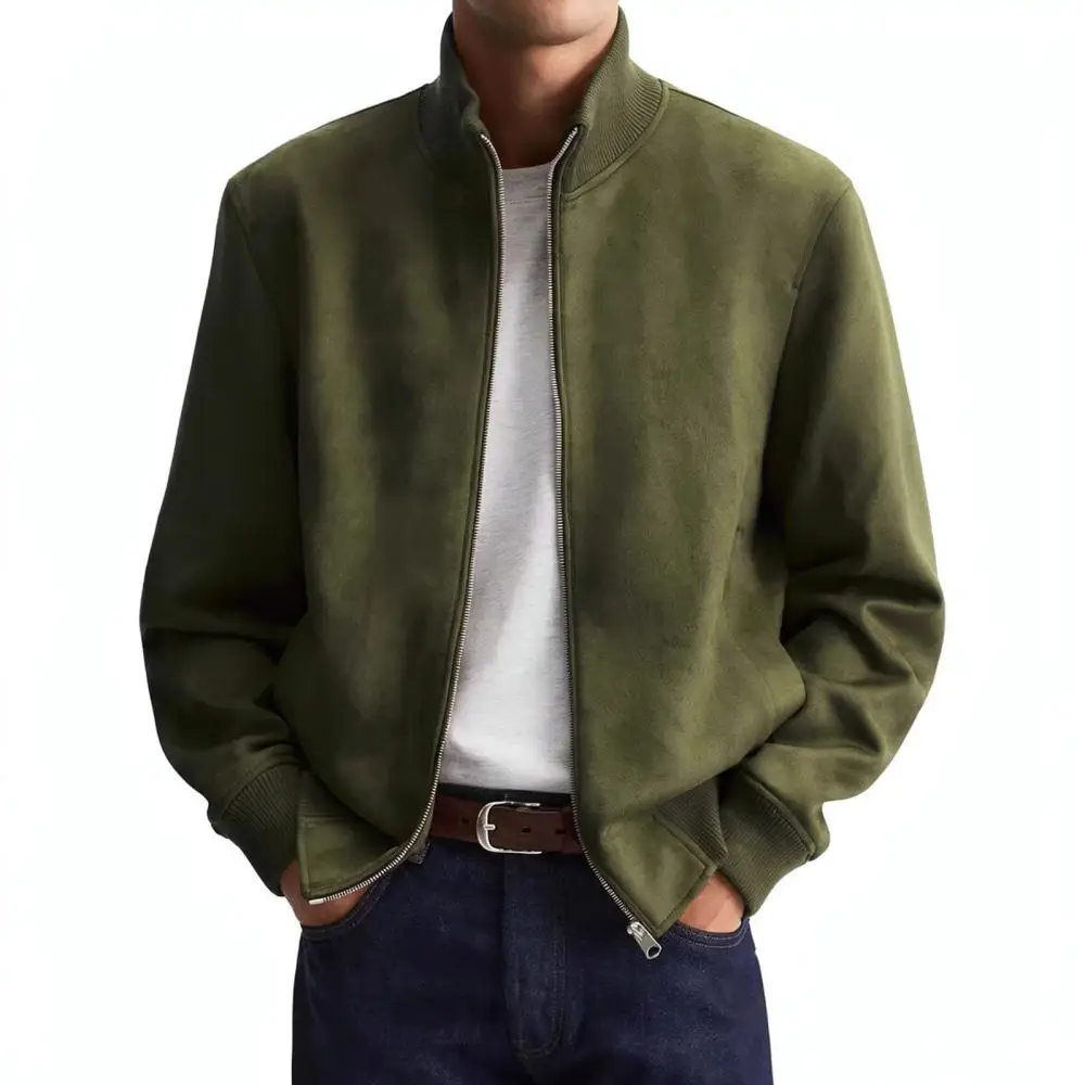 Mens Casual Jacket Stand Collar Zipper Slim Fit Sportswear Business Coat Spring Autumn Lightweight Wrinkle Resistant