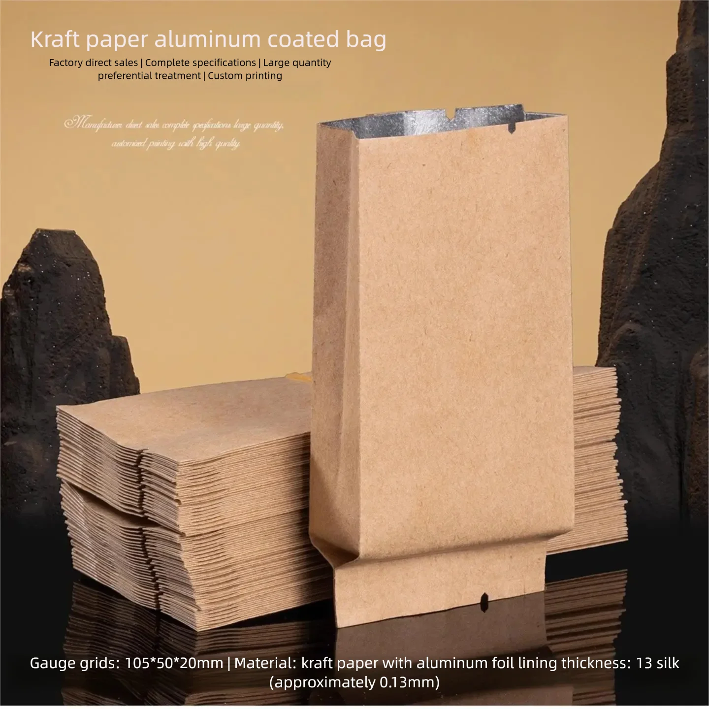 Sacchetti per imballaggio in carta Kraft da 50 pezzi, sacchetti interni in foglio di alluminio, sacchetti sigillanti in carta kraft, piccoli pacchetti individuali, personalizzabili