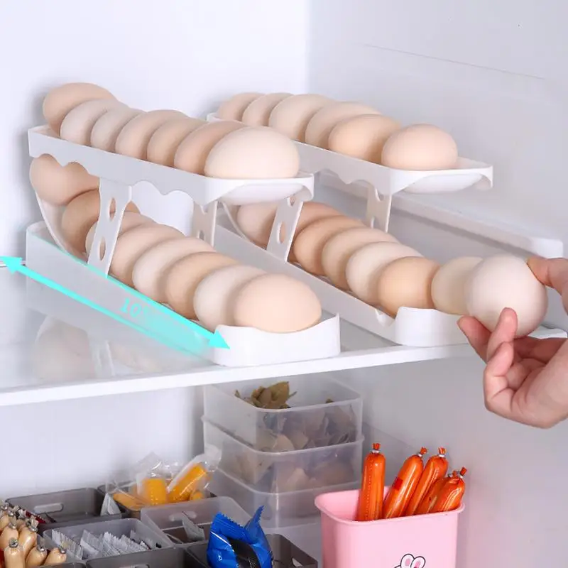 Automatic Egg Roller Storage Box Refrigerator Space-Saving Automatic Rolling Egg Tray For Desktop Pantry Cabinet Countertop