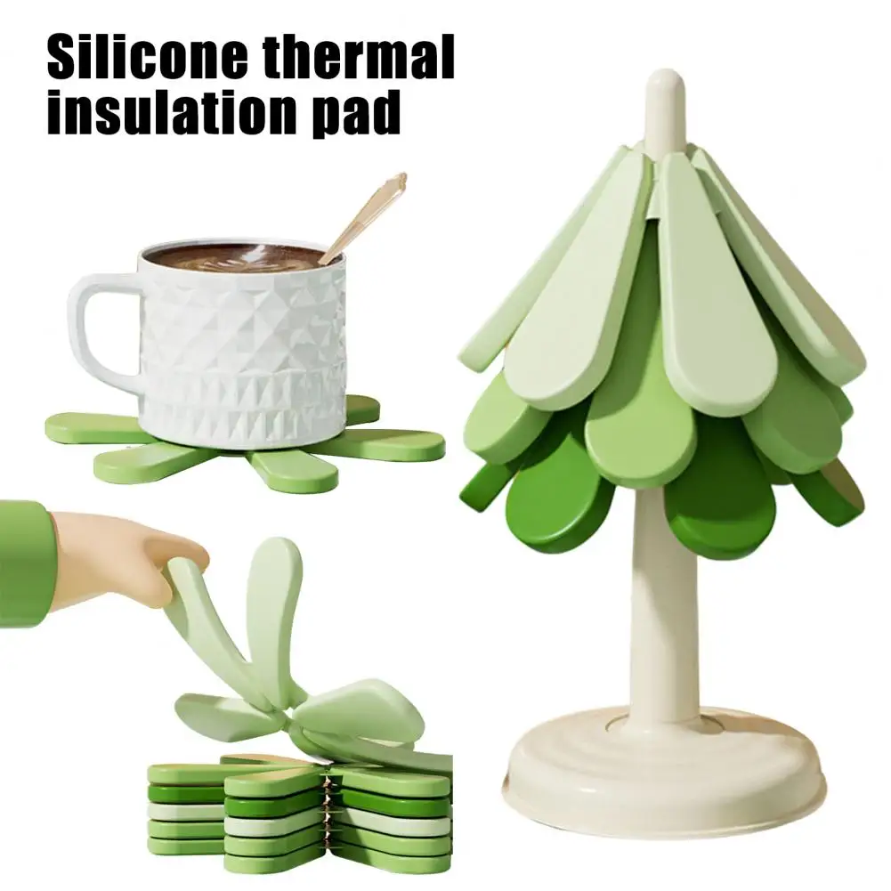 Silicone Trivets with Stand Christmas Tree Shape Placemat Hot Pads Oil-proof Placemat Pot Holder Heat Resistant Kitchen Tool