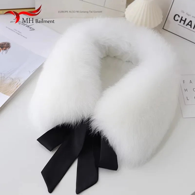 Fox Fur Collar Winter Real Fur Scarf Cuff Set Women Coat Short Red Scarves Natural Genuine Square Collar Short Muffler Fashion