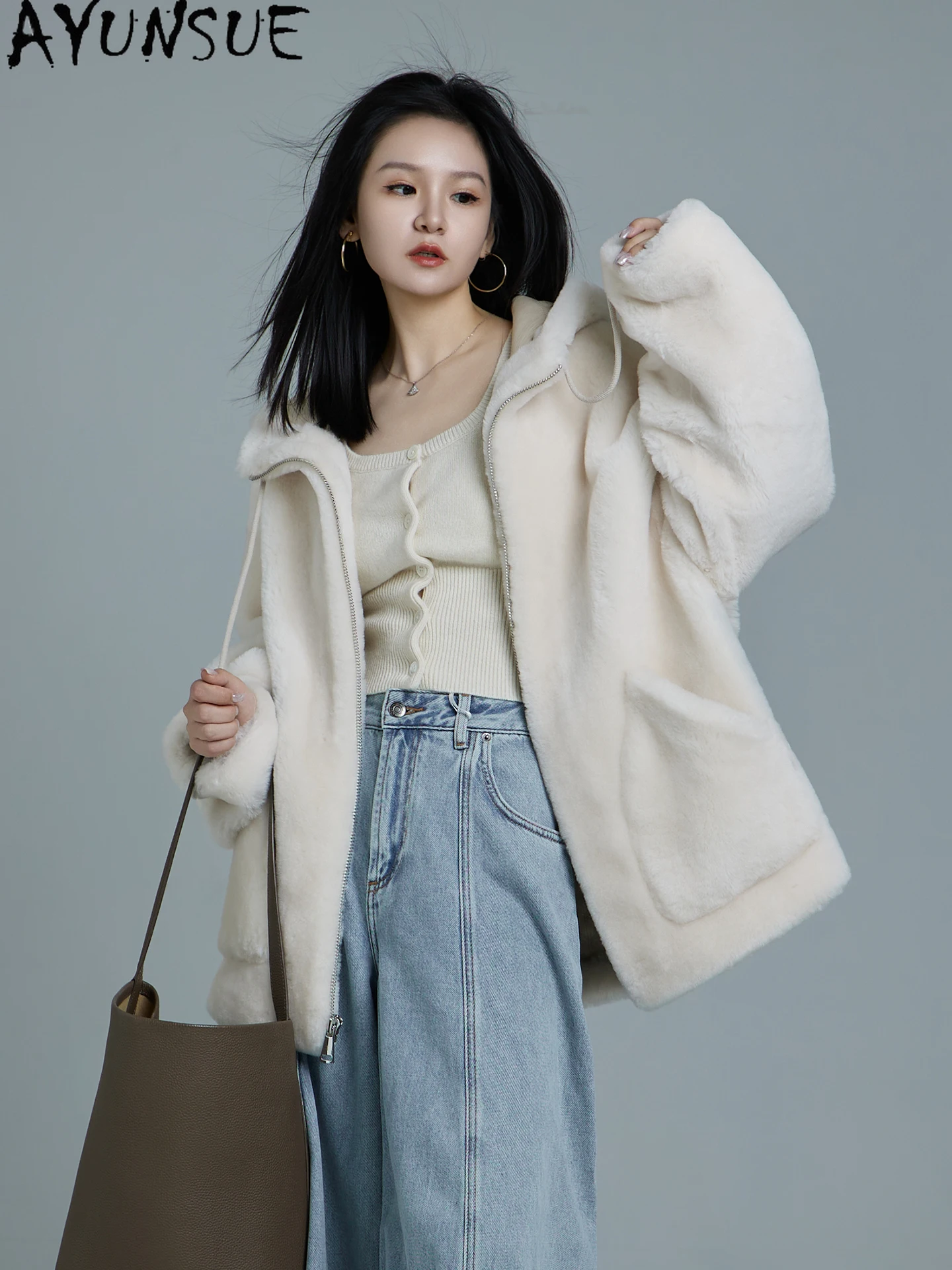 سترة من الجلد الطبيعي من AYUNSUE معطف فرو من جلد الغنم الطبيعي للنساء معاطف من الفرو الحقيقي من ميرينو ملابس شتوية دافئة للسيدات شوبانا Жénska