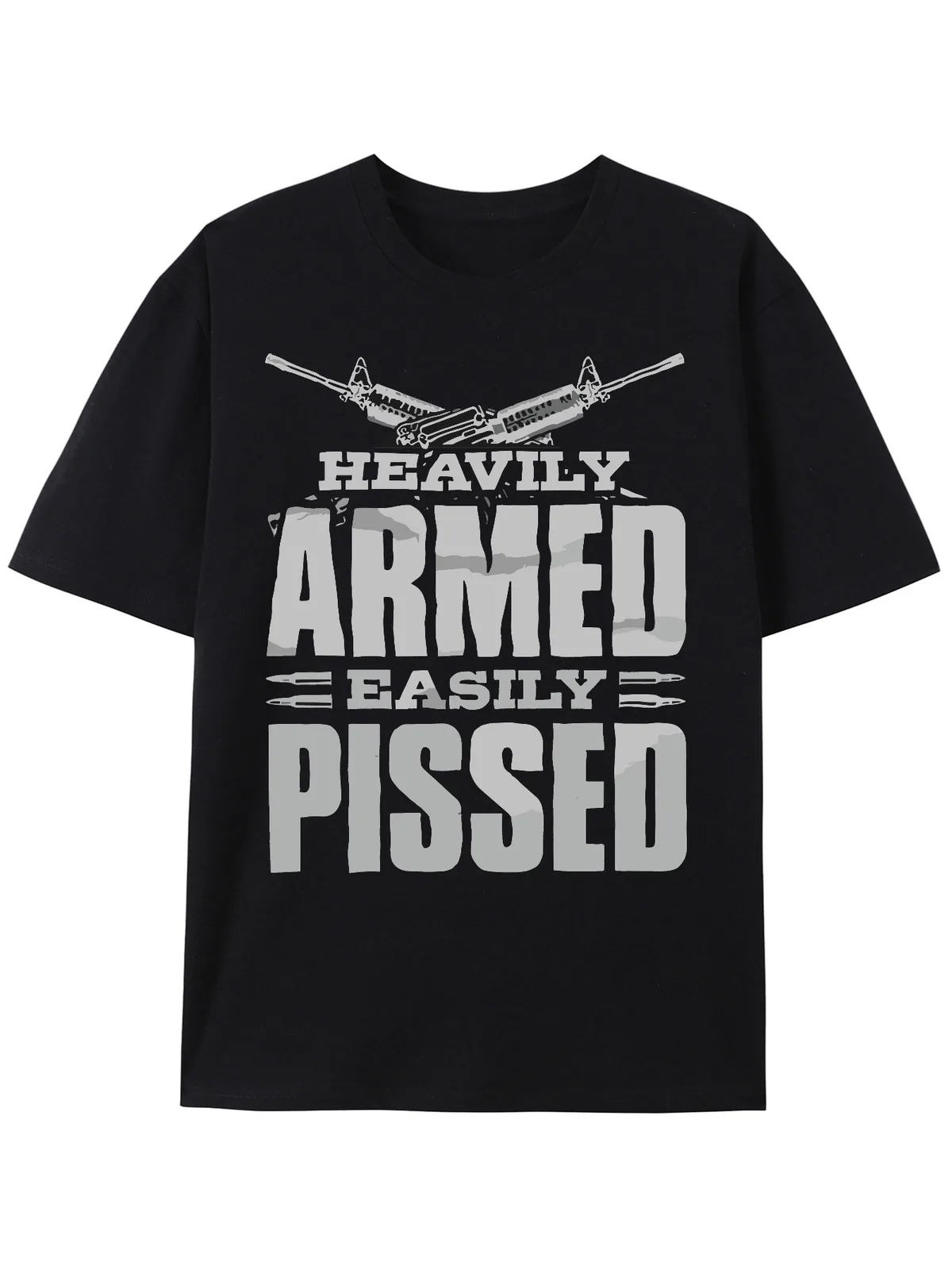 Fully armed easily angry funny gun humor print new black men's t-shirt