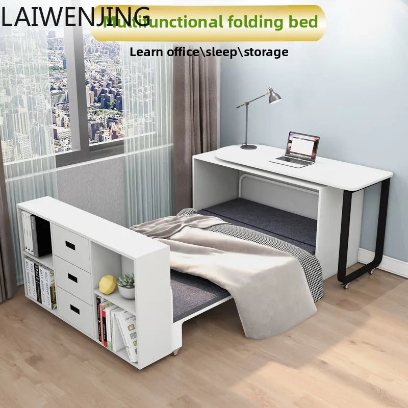 

MJY Rotating Desk Bookcase Folding Bed Cabinet Integrated Multifunctional Invisible Double Bed Solid Wood
