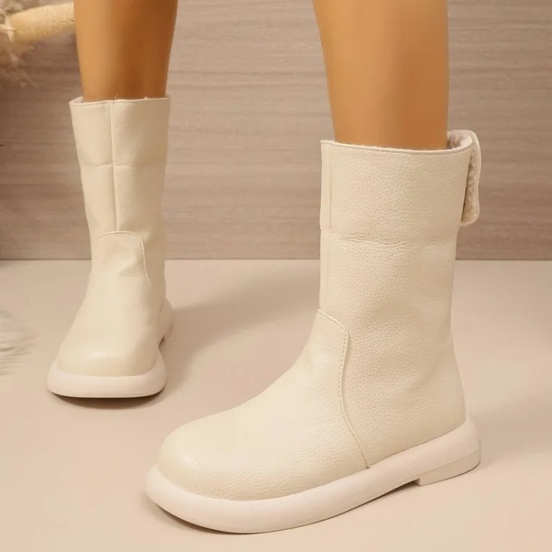 Waterproof Cotton Shoes Winter New Round Toe Platform Super Soft Mid-leg Boots