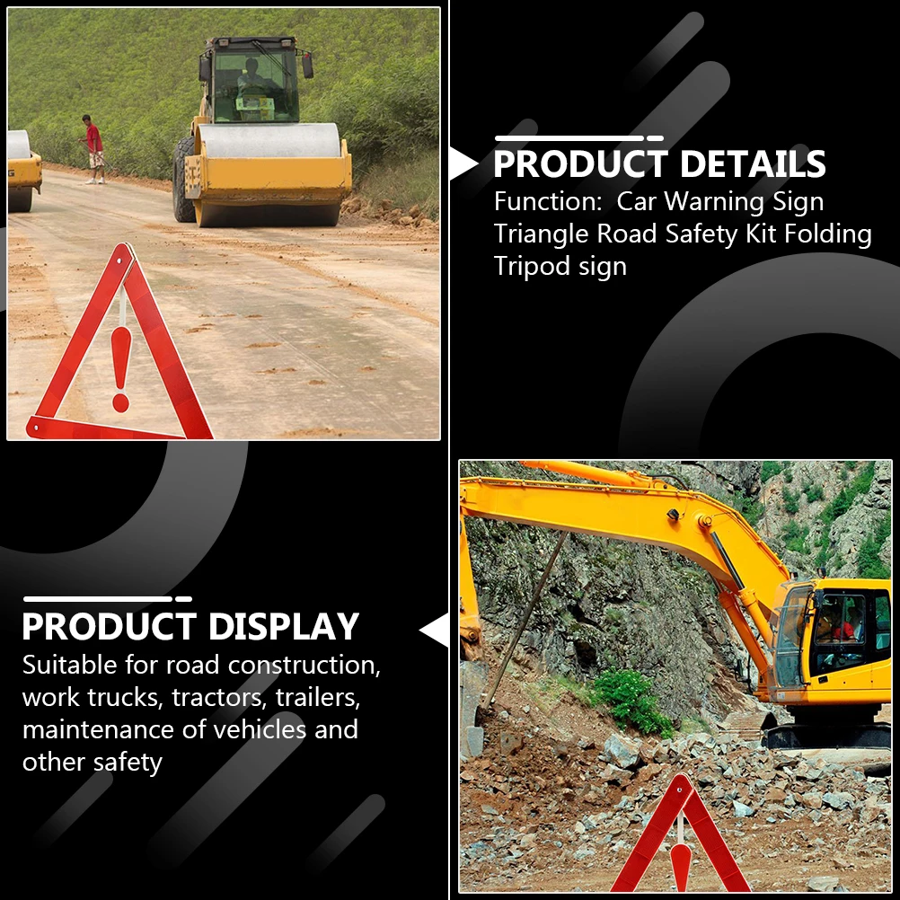 

4pcs Warning Sign Car Reflective Triangle Foldable Portable Sturdy for Vehicles Maintenance Trucks Trailers
