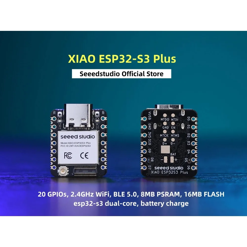 FireChip XIAO ESP32S3 Plus 20-GPIOs 2.4GHz WiFi BLE 5.0, 8MB PSRAM, 16MB FLASH, ESP32-S3 dual-core, battery charge supported