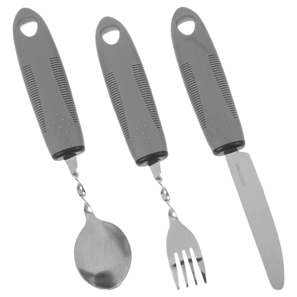 

1 set 1 Set Anti-Shake Cutlery For Elderly Stainless Steel Non-Slip Adaptive Tableware Durable Portable Eating Utensils Disabled