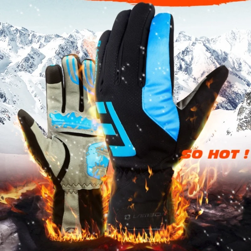 Winter windproof fleece gloves, warm non-slip anti-shock gloves, three-layer fabric touch screen gloves, riding Skiing Gloves