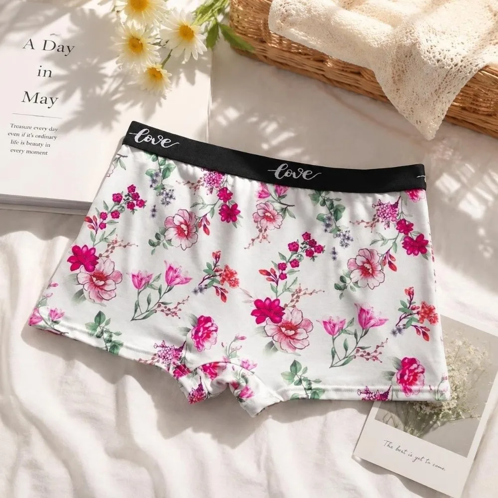 Breathable Seamless Women Underwear Floral High Waist Rose Printed Panties Lingerie Briefs Women 2