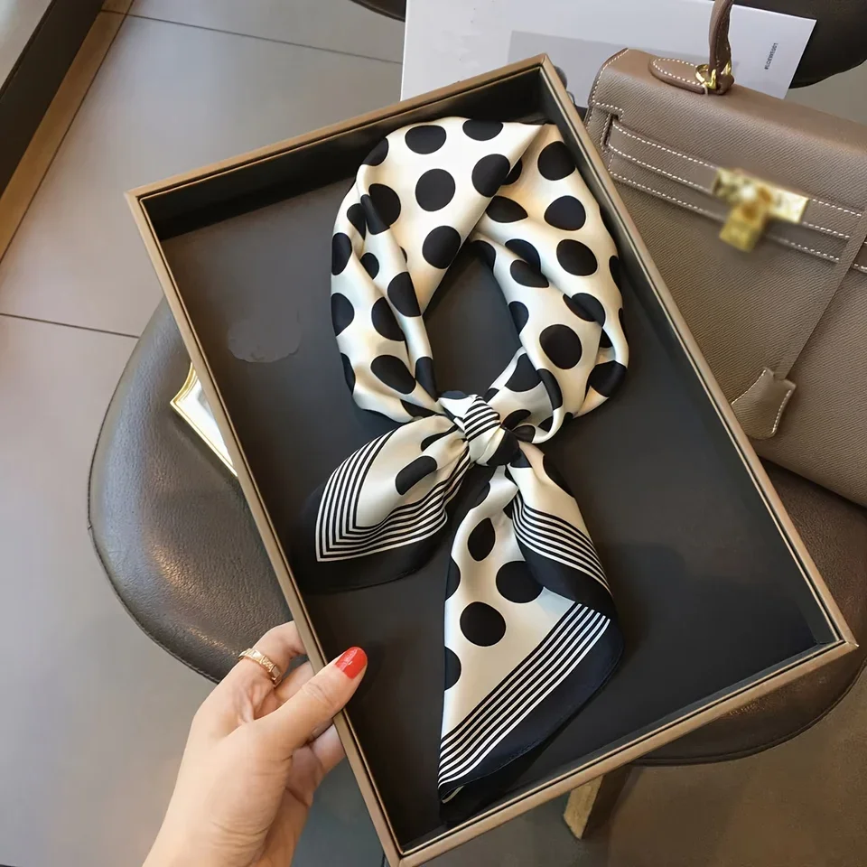27 "أسود أبيض البولكا نقطة مربع وشاح أنيق نمط رقيقة حريري وشاح للرقبة عارضة الزخرفية هيرباند للنساء
