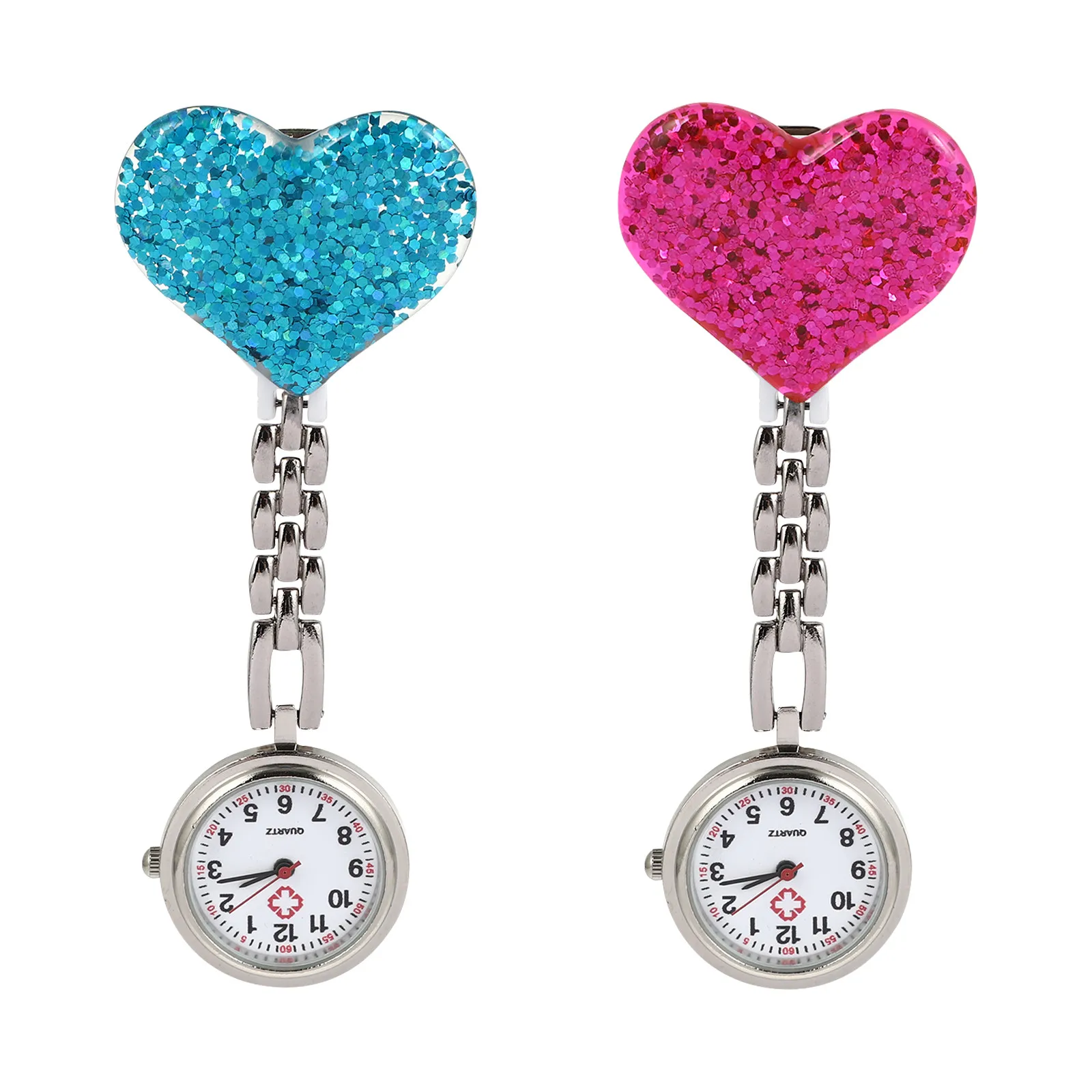 

2Pcs Heart Design Nurse Pocket Watch Alloy Watch Accurate Lightweight Portable Gift for Nurses Girls Alloy Nurse Watches