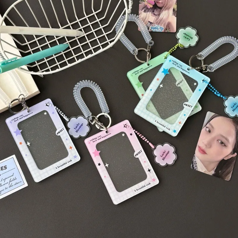 Ins Four-leaf Clover Transparent Flash Powder Acrylic Small Card Card Card Brick Small Card Document Card Film Card Sleeve