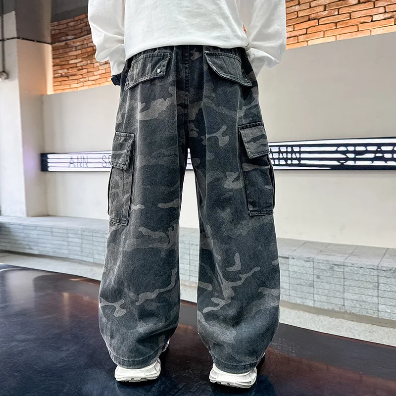 Kids Pants Ages 4-14Y Tween Boy Utility Pants Teenage Child Autumn Bottom Toddler Fashion Camouflage Long Pants Boy Cargo Pants