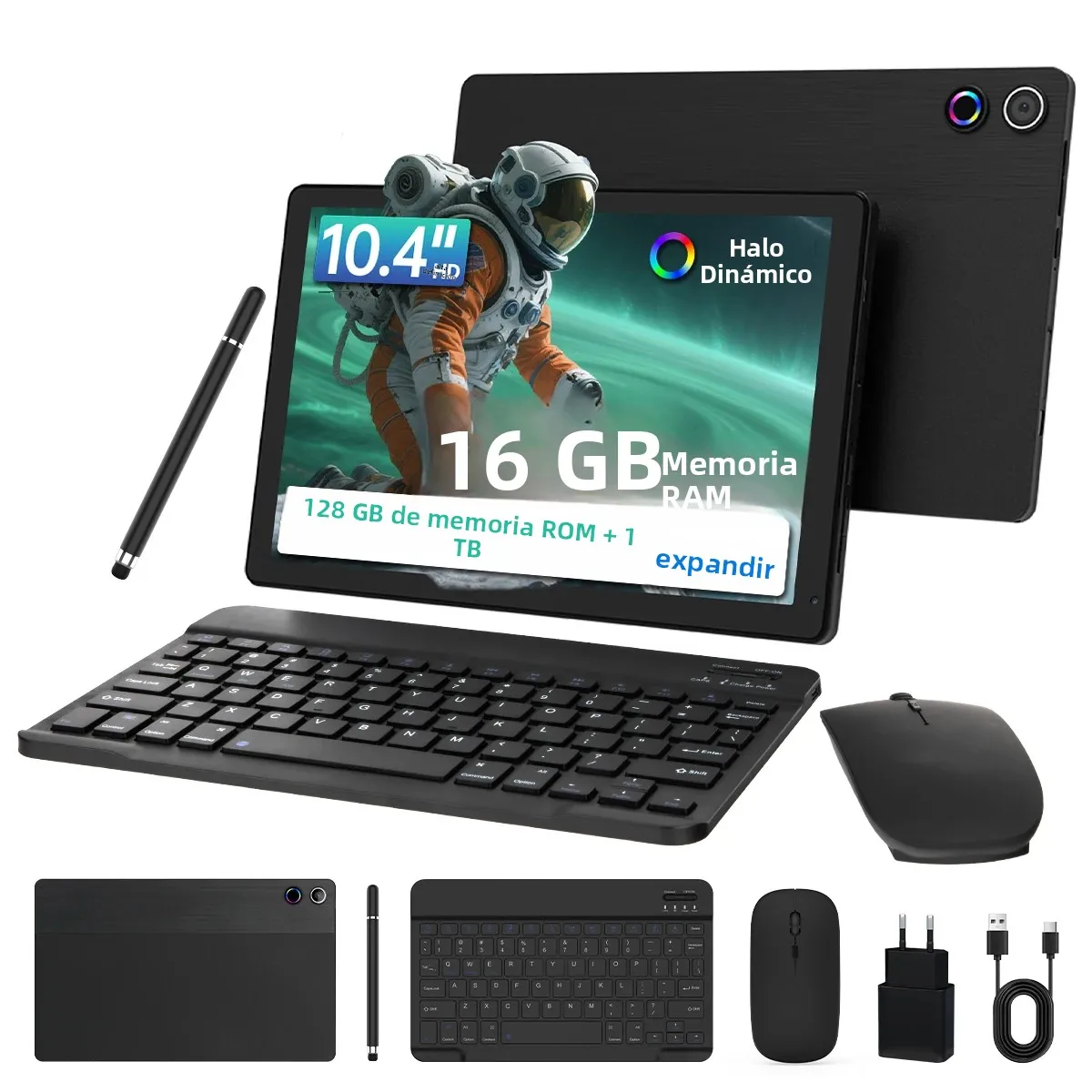 Tablet Android 15 de 10.4 Pulgadas, Procesador de 8 Núcleos, 16 GB de RAM, 128 GB de ROM, Expansión con Tarjeta TF de 1 TB, WiFi 5G/2.4G, Cámara de 5MP+8MP, Paquete de Tablet