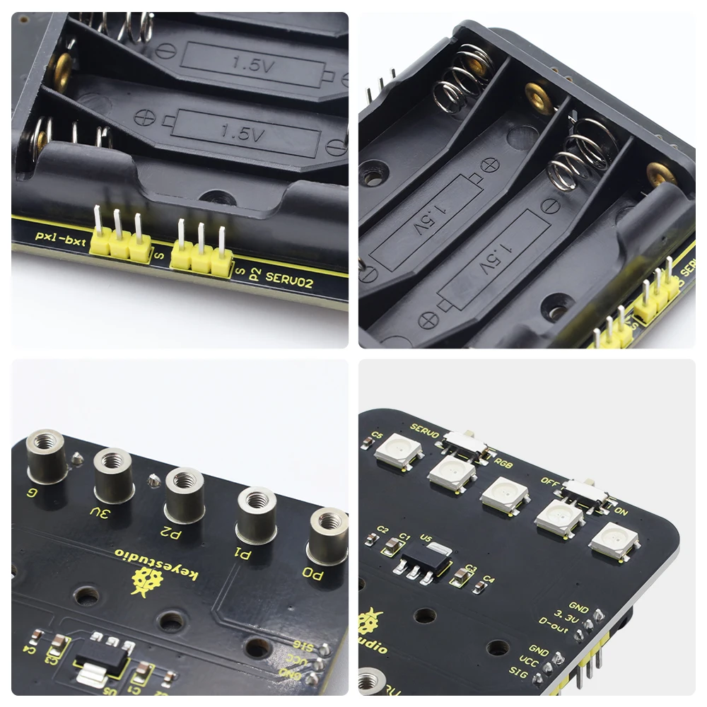 1-5PCS Keyestudio FoxBit Mini 3-Channel Servo Expansion Board With Batttery Case Compatible with Microbit V2 For Servo Control
