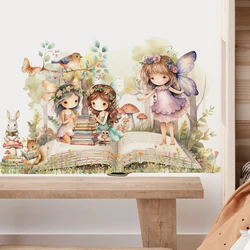 Cute Fairy Reading Wall Sticker for Baby Girls Nursary Room Kids Room Background Wall Decor Children's Room Wall Decals
