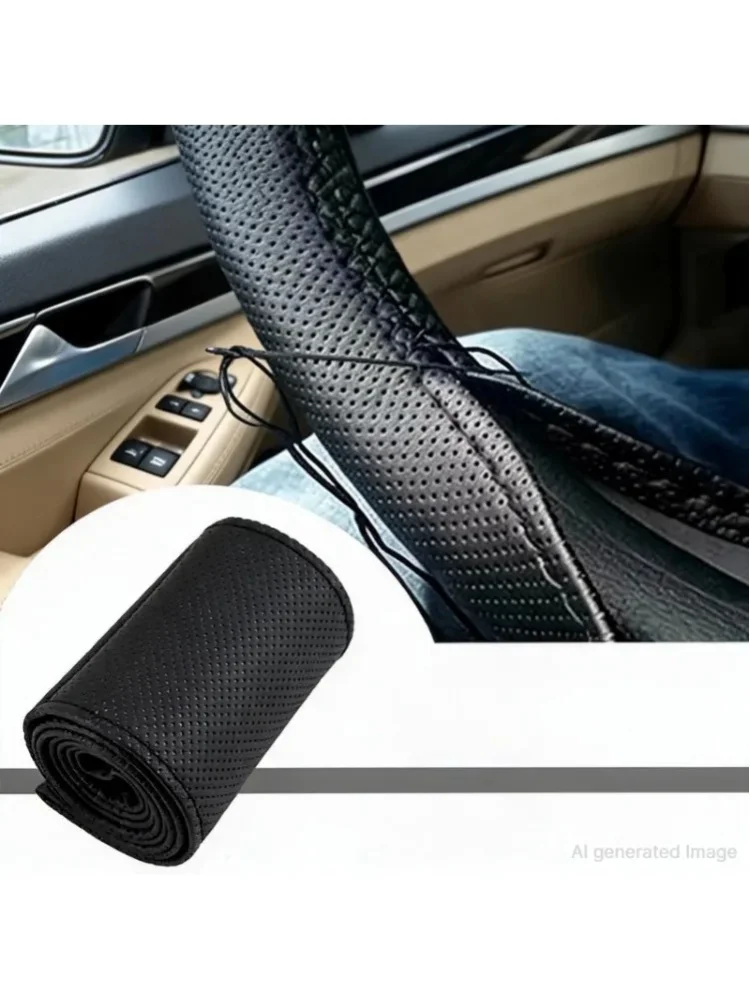 37-38cm DIY PU-Leder Lenkrad-Bezug-Set mit Nadeln und Faden, Weiche Textur, Handgenähter Auto-Innenraumschutz, Zubehör 2028