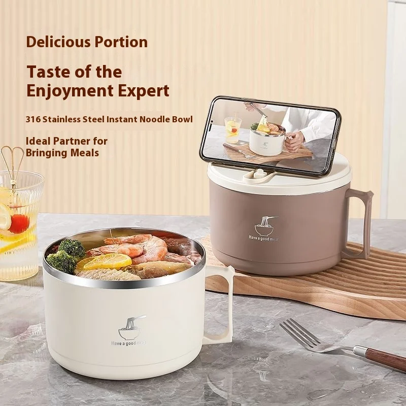 

Stainless Steel round Noodle Bowl with Lid for Dormitory And School Canteen Use Convenient Rice And Noodles Serving Bowl