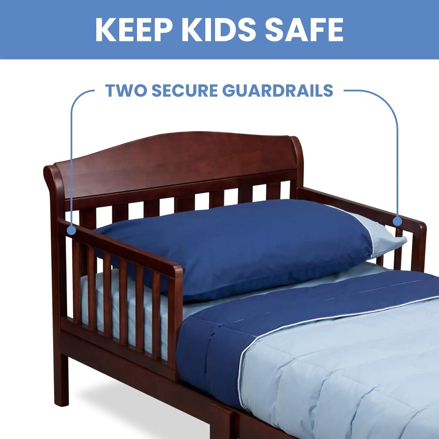 Cherry Toddler Bed with Guard Rails, Meets Safety Standards, Easy Assembly
