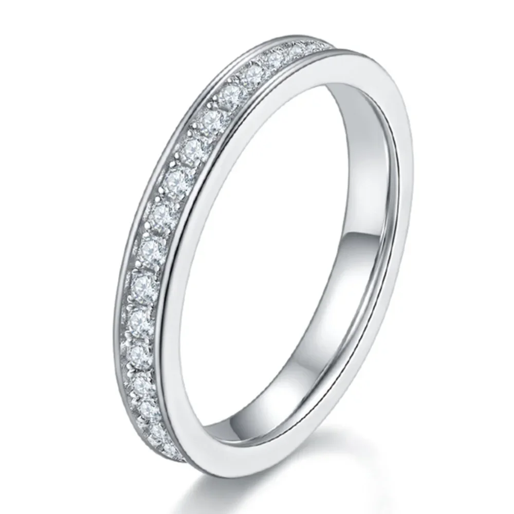 LinkerLove S925 Silver Eternity 1.5mm Moissanite Wedding Band for Women Channel Set Diamond Ring White Gold Plated Fine Jewelry