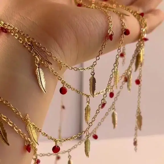 

0.5/1/2Meter Red Zircon Feather Alloy Metal Body Chain for Jewelry Making DIY Bracelets Chains Necklaces Clothing Accessories