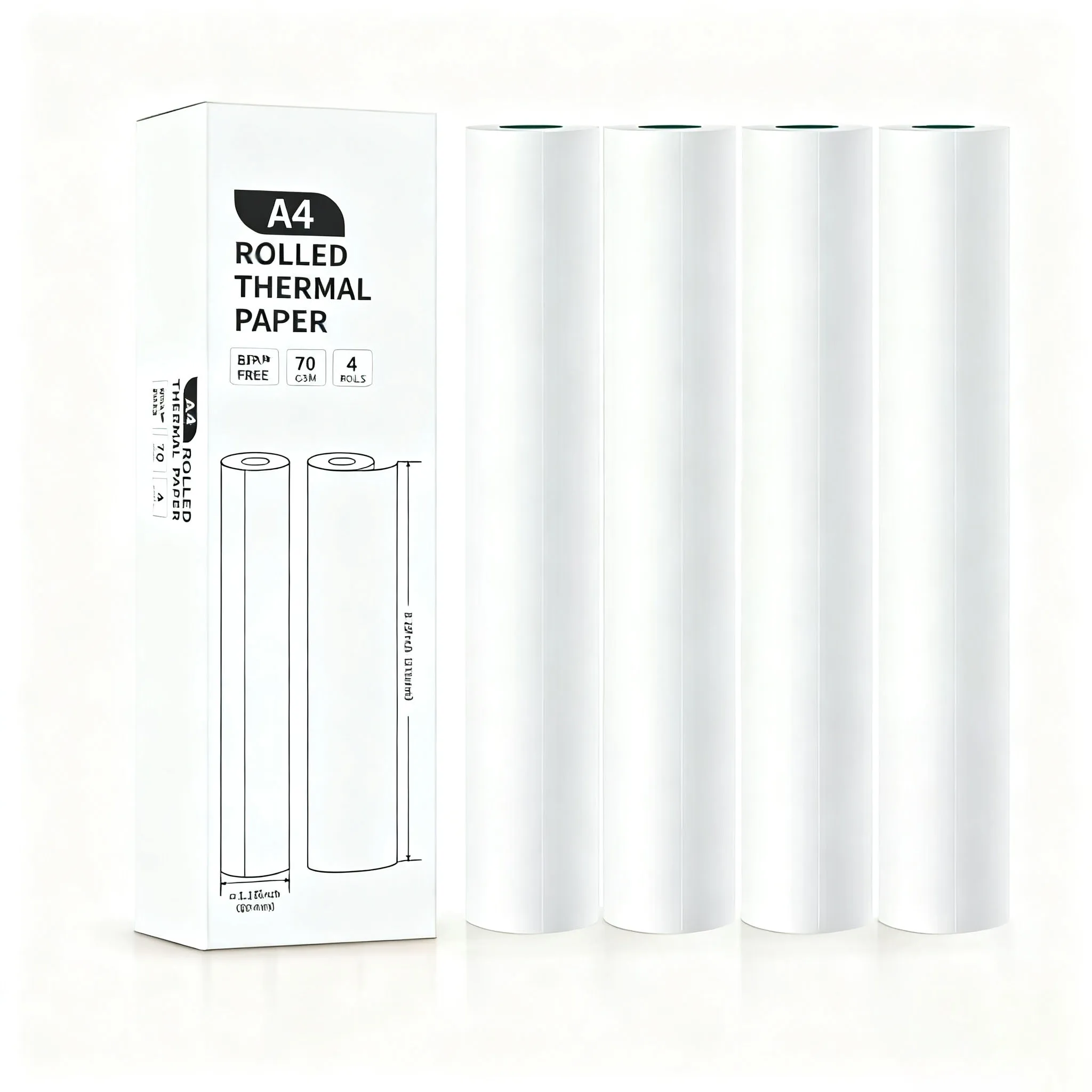 4 Rolls A4 Thermal Paper Printing Paper 210x30mm Suitable for Wireless Bluetooth-compatible Thermal Printer Fax Machine Paper