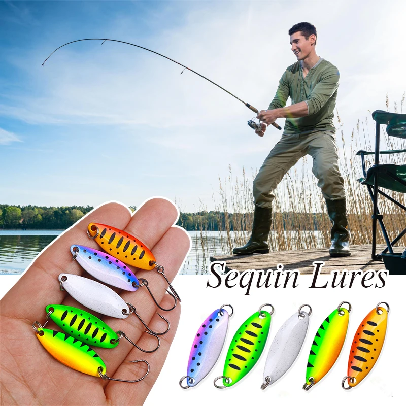 5Pcs Metal Spoon Wobble Lure Hard Bait Spinnerbait Artificial Wobblers Baits Scoop Type Single Hook Melon Seed Glitter Bait