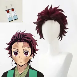 Kimetsu no Yaiba Tanjiro Kamado Cosplay Wig Short Chestnut Brown Heat Resistant Hair Cosplay Wigs
