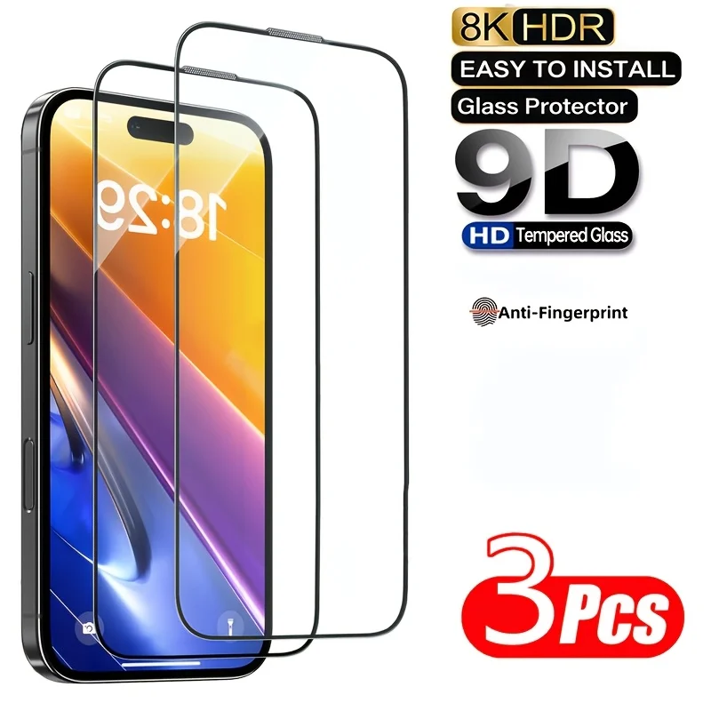 3 Stück 9D Panzerglas Displayschutzfolien, kompatibel mit iPhone 17/16/15/14/13/12/11/XR/XS/X. Hochauflösend, kratz- und stoßfest, vollständige Abdeckung, einfache Installation
