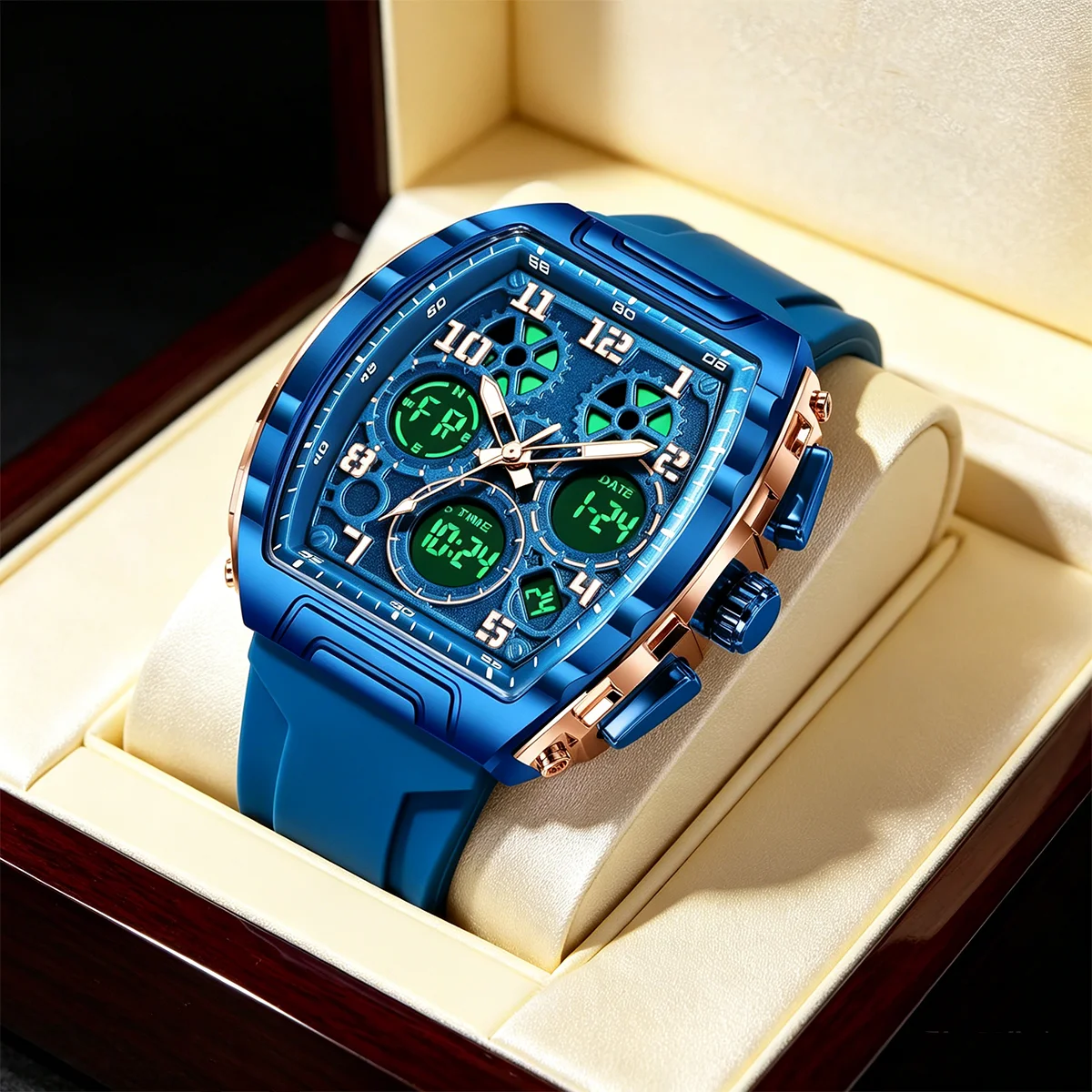 

FOXBOX Electronic Men Watch Luxury Quartz Watch Waterproof Military Watch Man Dual Display Digital Wristwatch Date Reloj Hombre