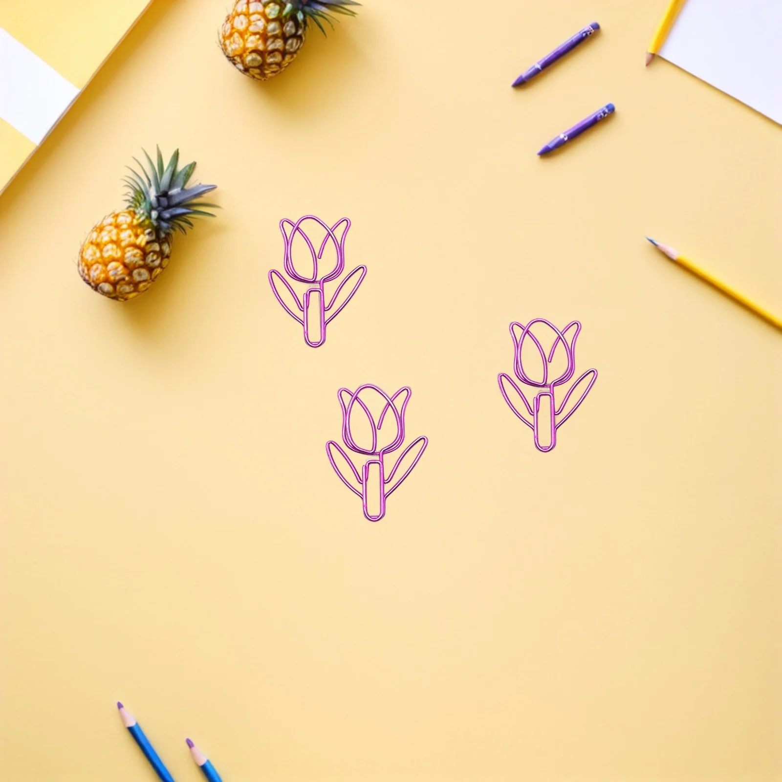 60 قطعة مشابك ورق معدنية على شكل توليب تصميم زهرة إبداعية لتنظيم المكتب والمدرسة مقاطع زخرفية متعددة الألوان لـ #1