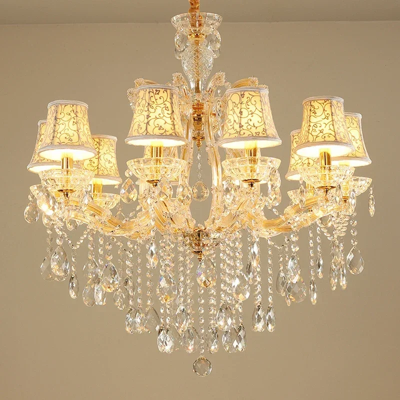 European Style Crystal Lamp Living Room Restaurant Villa Duplex Building Chandelier Luxurious Candle Pendent  Lamp