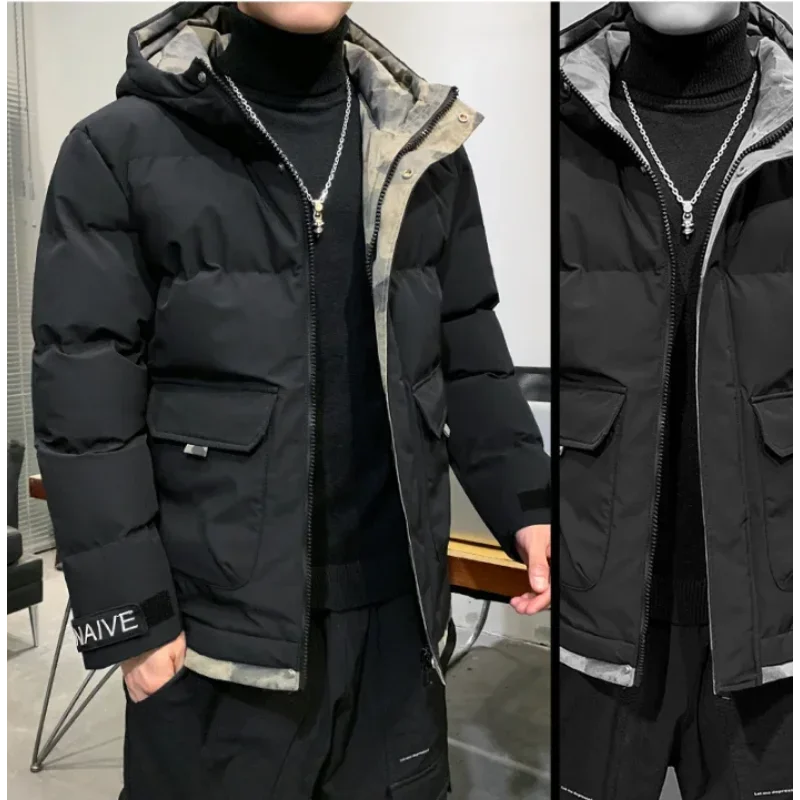 

Male Parka Overcoats Hooded Men Solid Color Parkas New Hooded Winter Jacket Warm Man Jackets Coats Outwear Snow Windbreaker