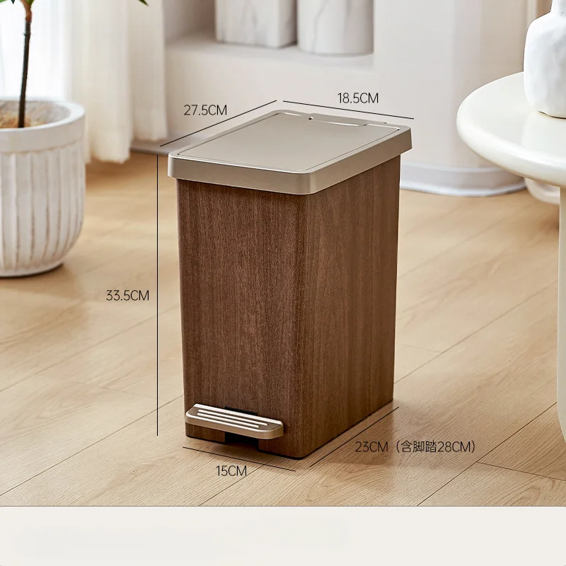 Household High-end Sealed Trash Can with Lid and Double-open Design Kitchen Storage Wooden Grain Trash Can