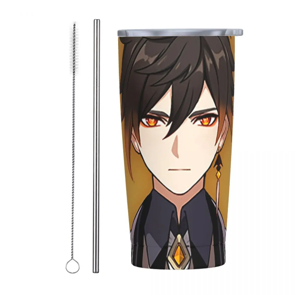 Genshin Impact Zhongli Insulated Tumbler with Lid Anime Vacuum Thermal Mug Outdoor Travel Thermos Bottle Cups, 20oz