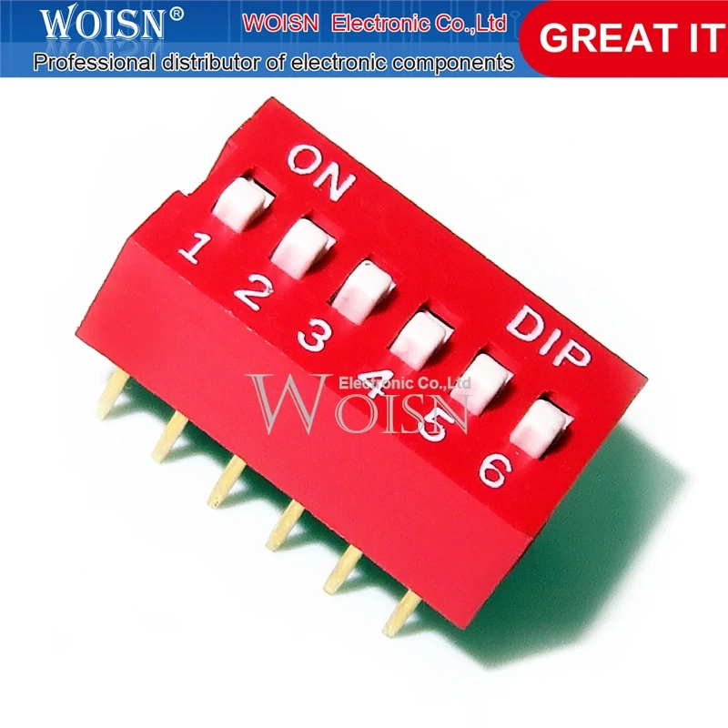 Interruptor vermelho DIP, DS-06, 6 Bits, 10pcs