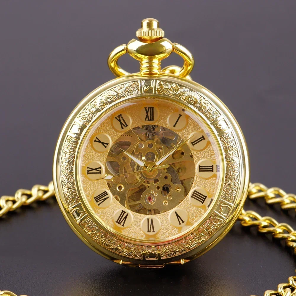 

Luxury Gold Mechanical Hand Wind Pocket Watches Vintage Case Men's Pendant Watch Gift PJX1721