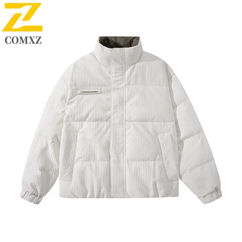 COMXZ 厚手パーカーコート 大きいサイズ スタンドカラー 高品質 防寒 防雪 中綿入りジャケット スキー ミニマリスト メンズ パファージャケット