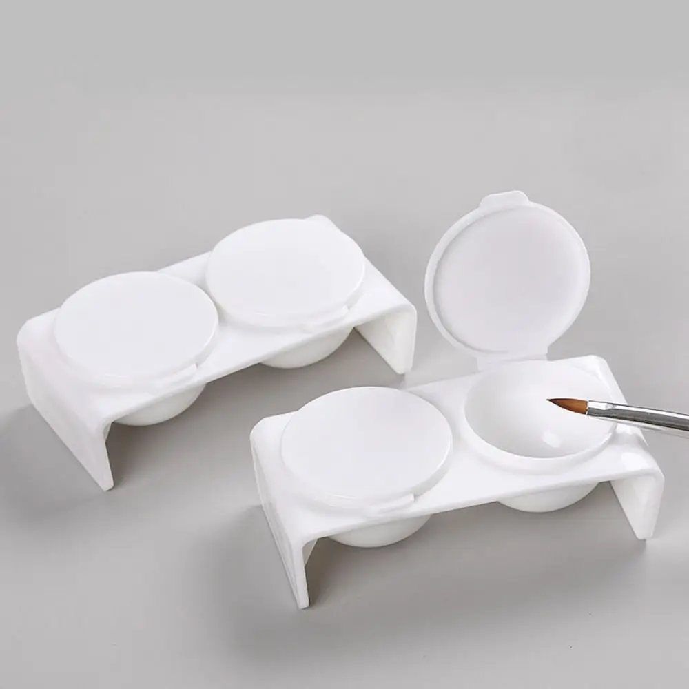 Practical 2 Holes Nail Art Pen Washing Cup with Cap White Crystal Liquid Bowl Pigments Thinners Tray