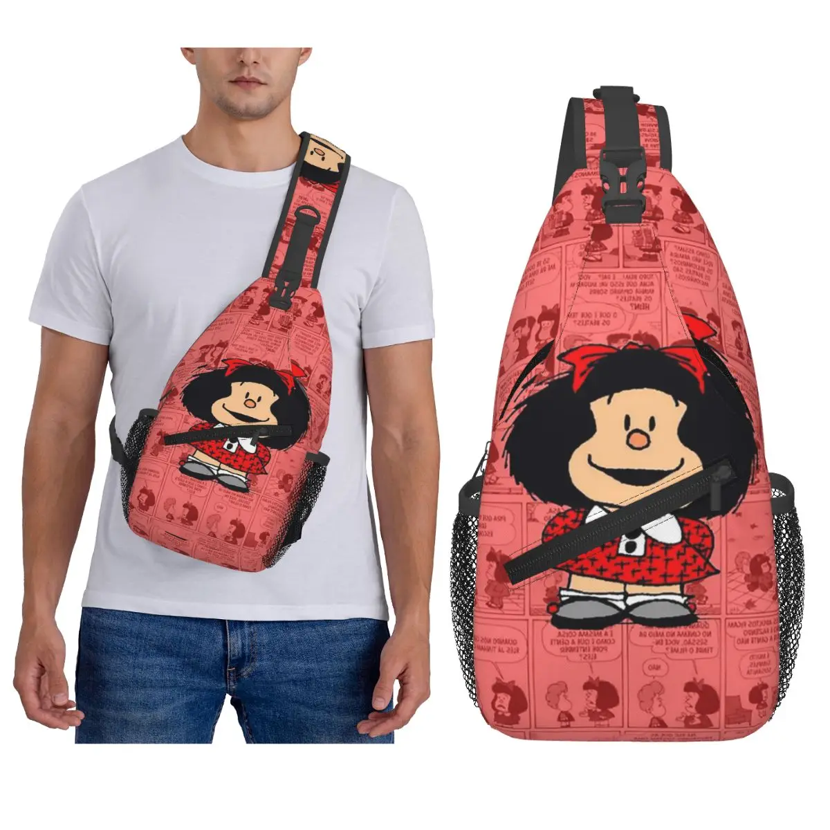 

M-Mafalda-S нагрудная сумка с героями мультфильмов, мужской рюкзак через плечо, нагрудная сумка, дорожный походный рюкзак, сумка на плечо